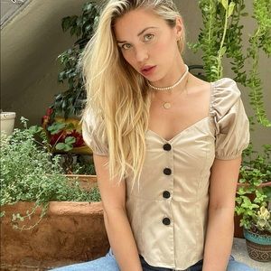 ASOS DESIGN cotton top with sweetheart neckline and button front